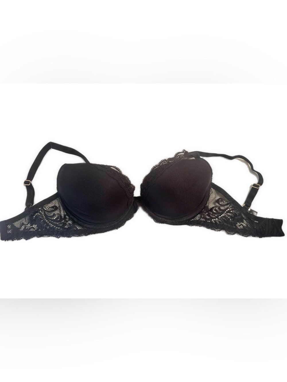 Natori Black Lace Trim Push Up Molded Cup Bra 34D LIKE NEW!